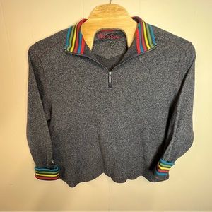 Robert Graham Pullover 1/4 Zip Sweater 2XL Classic Fit Mens Grey Knit Flip Cuffs